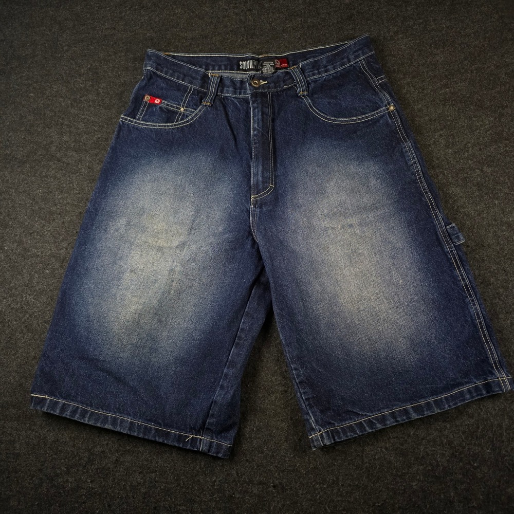 Southpole Baggy Denim Carpenter Shorts Blue Y2K Skater Hip Hop Mens 34 (Fits 32)